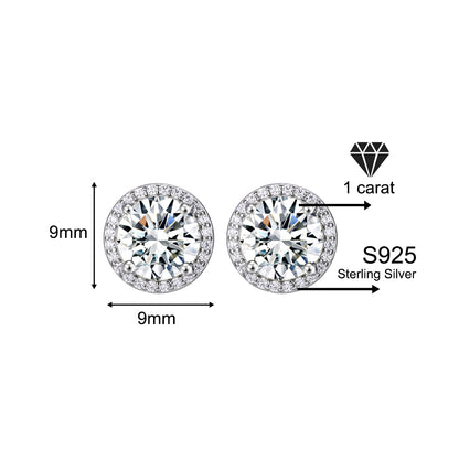 Classic 925 silver round cubic zirconia earrings, unisex style.