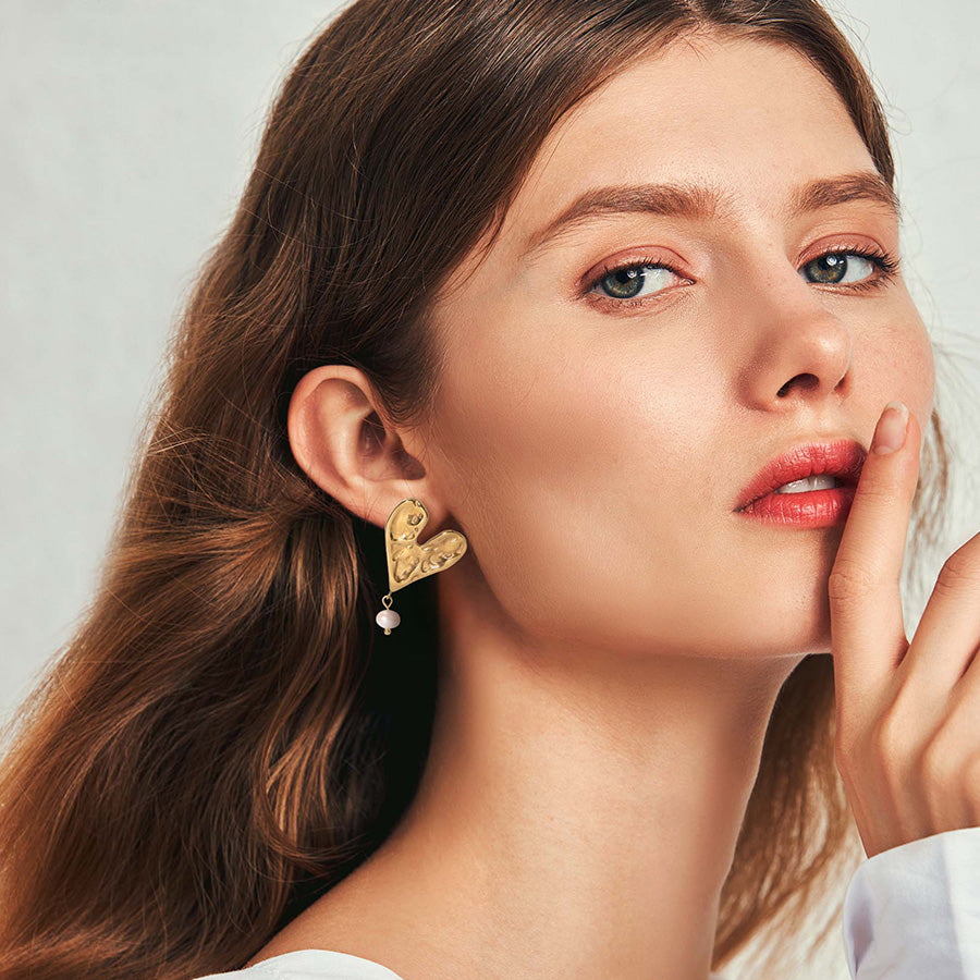 18K Gold Plating Stainless Steel Shell Beads Heart Earring