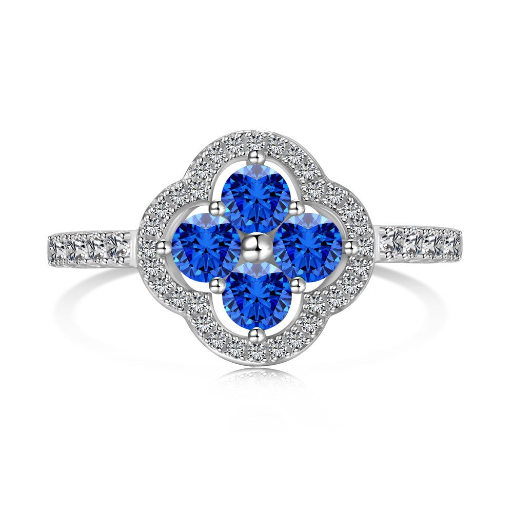 925 Sterling Silver Clover Flower Cubic Zirconia Ring for Women | Elegant Statement Jewelry