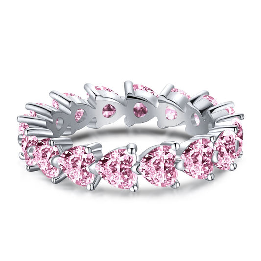 925 Sterling Silver Heart Cut Eternity Ring – Sparkling Cubic Zirconia Band for Women