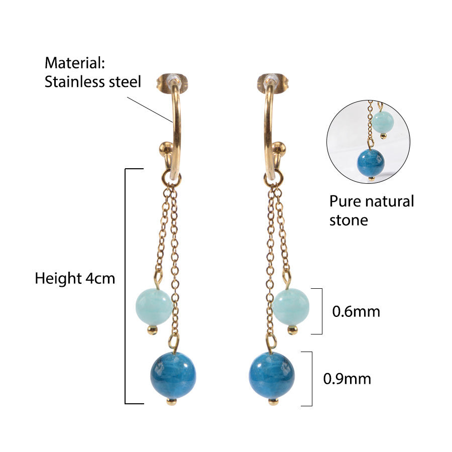 18K Gold-Plated Stainless Steel Nature Stone extension stack earrings