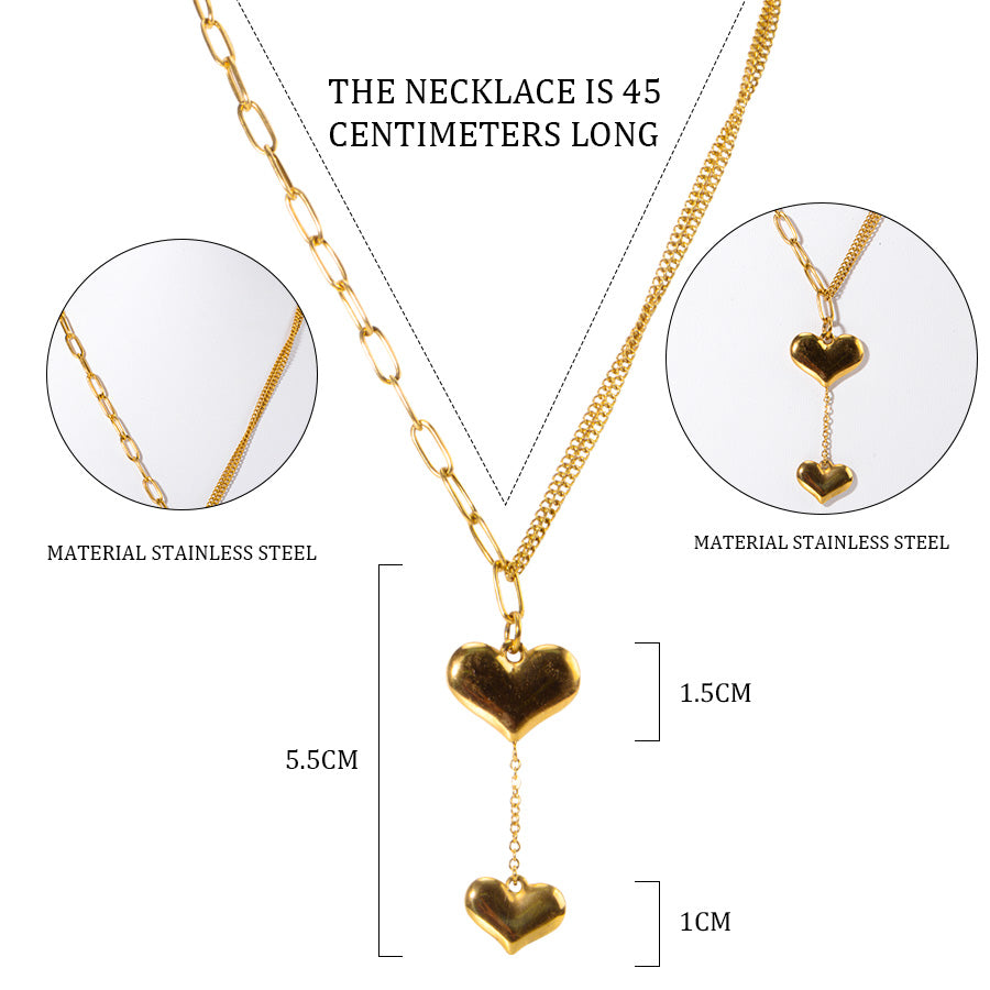 Stainless Steel 18K Gold-Plated double heart necklace