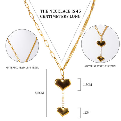 Stainless Steel 18K Gold-Plated double heart necklace