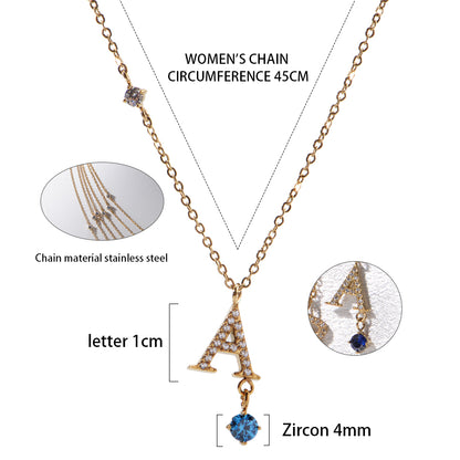 Stainless Steel 18K Gold-Plated Initial 26 Letters  Zircon Necklaces