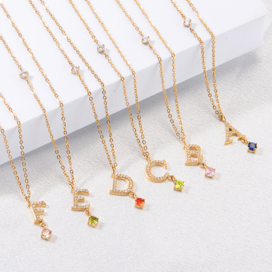 Stainless Steel 18K Gold-Plated Initial 26 Letters  Zircon Necklaces