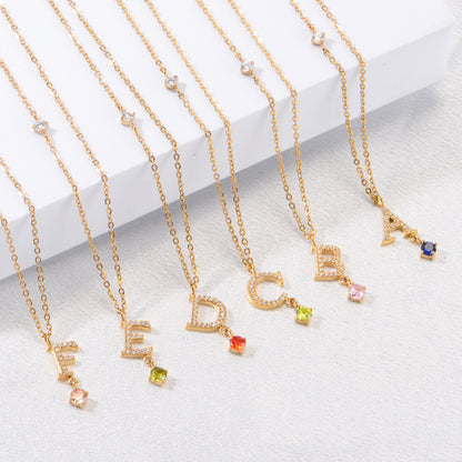 Stainless Steel 18K Gold-Plated Initial 26 Letters  Zircon Necklaces
