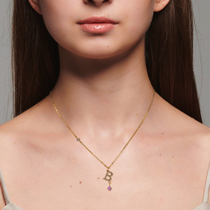 Stainless Steel 18K Gold-Plated Initial 26 Letters  Zircon Necklaces