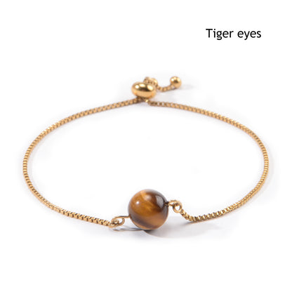 Women's Fine Jewelry Stainless Steel 18K Gold-Plated Natural Stone Adjustable Bracelet