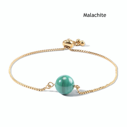 Women's Fine Jewelry Stainless Steel 18K Gold-Plated Natural Stone Adjustable Bracelet