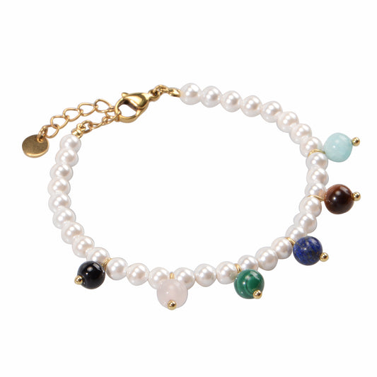 18K Gold-Plated Stainless Steel Shell Pearl Natural Stone Bead Bracelet