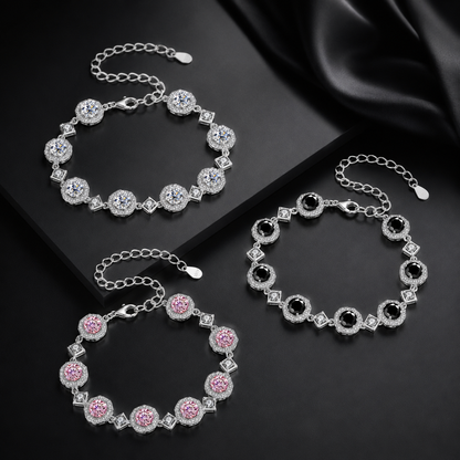 Adjustable 925 Sterling Silver Bracelet with Zircon and Square Moissanite Charm