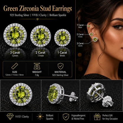 Classic 925 Silver & Zircon Stud Earrings (1–4 Carat) – Unisex Style