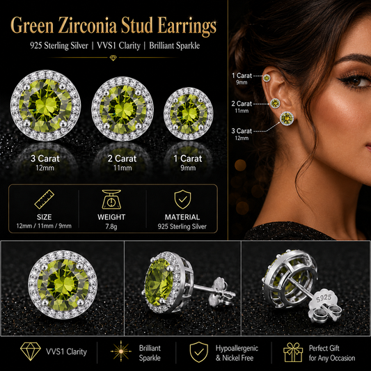 Classic 925 Silver & Zircon Stud Earrings (1–4 Carat) – Unisex Style