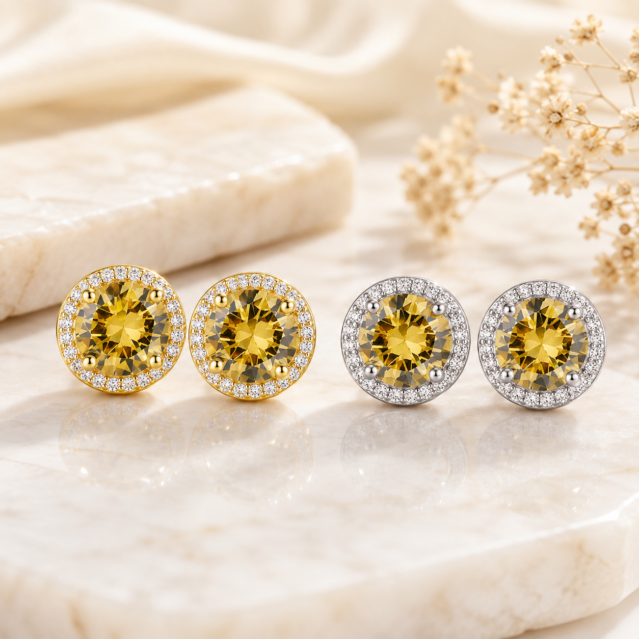 Luxury 1-4 Carat Zirconia Stud Earrings 925 Sterling Silver Halo Earrings