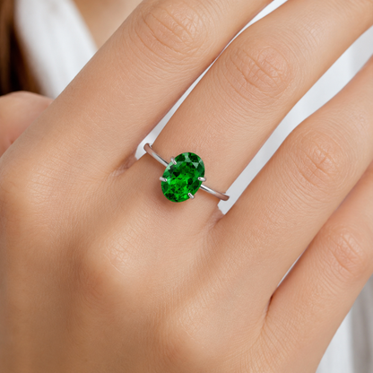 6.5CT Oval-Cut Zircon Solitaire Ring in 925 Sterling Silver