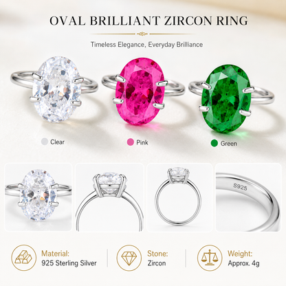 6.5CT Oval-Cut Zircon Solitaire Ring in 925 Sterling Silver