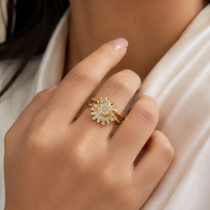 Celestial Sun & Moon Two-Piece Ring Set in 925 Sterling Silver with Cubic Zirconia