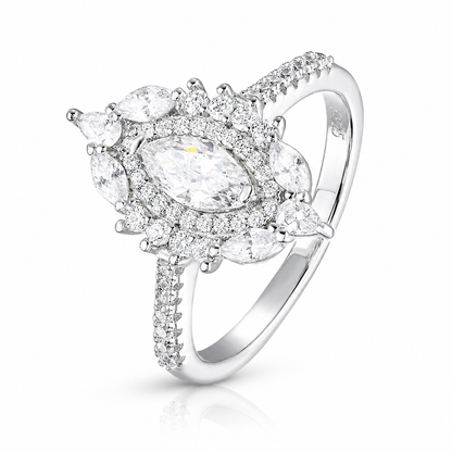 Marquise Cut Green Zircon Statement Ring | 925 Sterling Silver Women’s Vintage Halo Ring