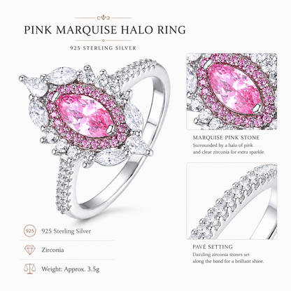 Marquise Cut Green Zircon Statement Ring | 925 Sterling Silver Women’s Vintage Halo Ring