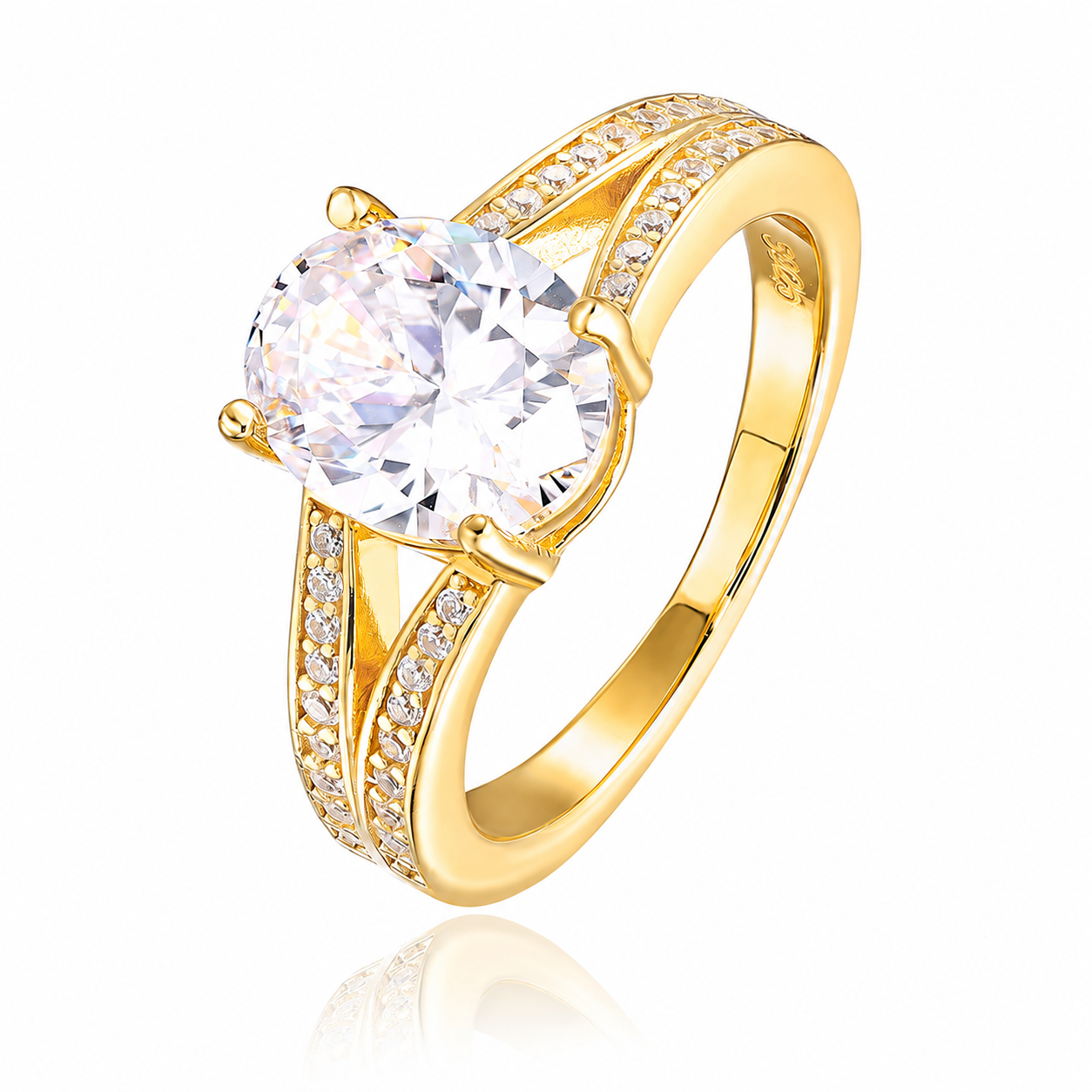925 Sterling Silver Oval Cut White Zircon Ring, Twisted Split Shank Paved Band Engagement Statement Ring for Women