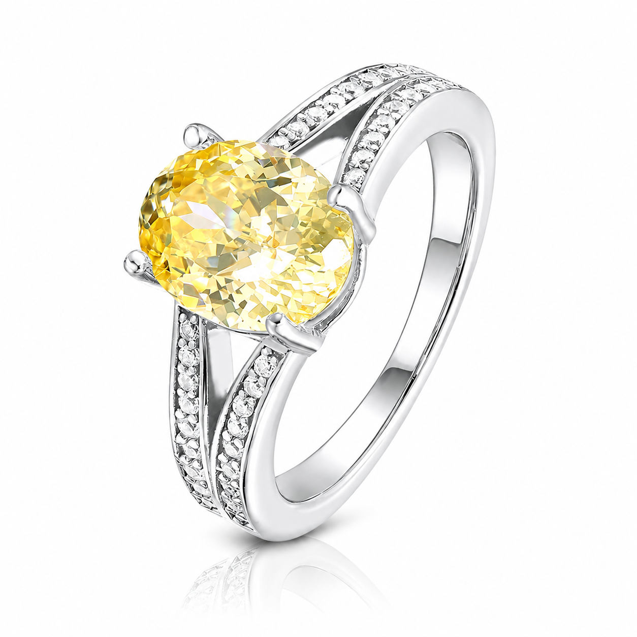 925 Sterling Silver Oval Cut White Zircon Ring, Twisted Split Shank Paved Band Engagement Statement Ring for Women