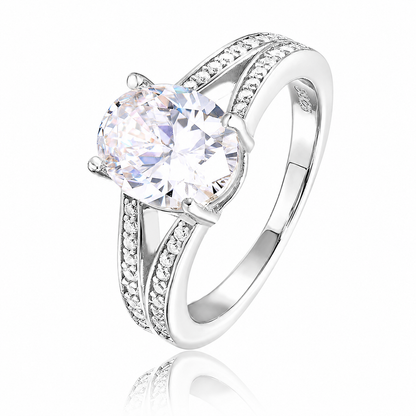 925 Sterling Silver Oval Cut White Zircon Ring, Twisted Split Shank Paved Band Engagement Statement Ring for Women