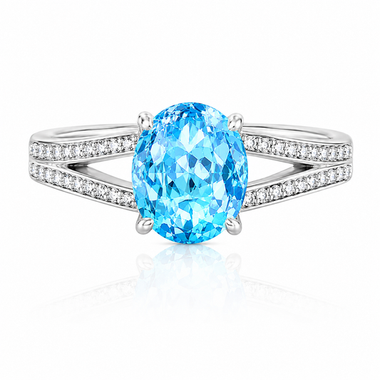 925 Sterling Silver Oval Cut White Zircon Ring, Twisted Split Shank Paved Band Engagement Statement Ring for Women