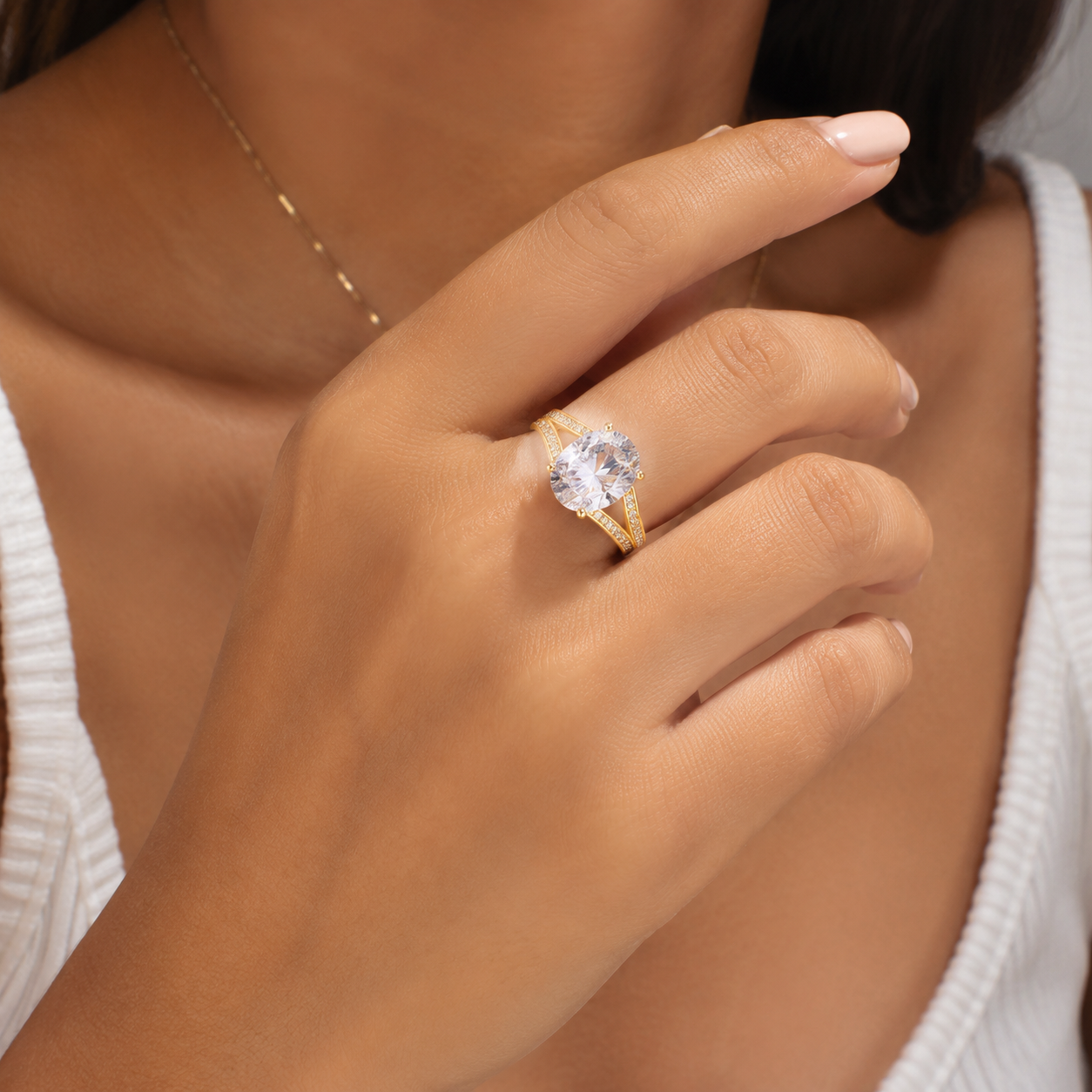 925 Sterling Silver Oval Cut White Zircon Ring, Twisted Split Shank Paved Band Engagement Statement Ring for Women