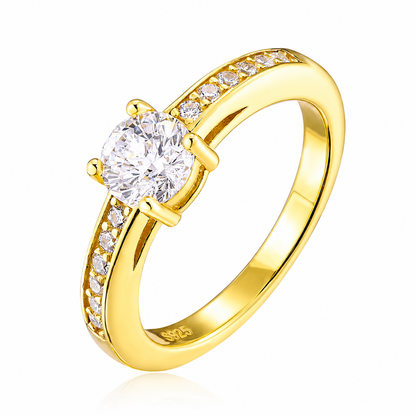 925 Sterling Silver Round Cut Multi-Color Zircon Solitaire Ring, Paved Side Stone Promise Engagement Ring for Women