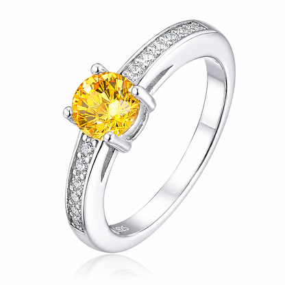 925 Sterling Silver Round Cut Multi-Color Zircon Solitaire Ring, Paved Side Stone Promise Engagement Ring for Women