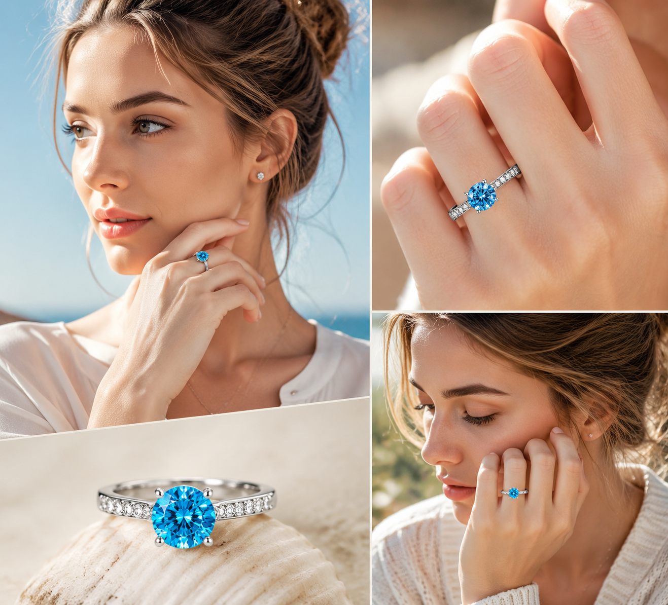 925 Sterling Silver Round Cut Multi-Color Zircon Solitaire Ring, Paved Side Stone Promise Engagement Ring for Women