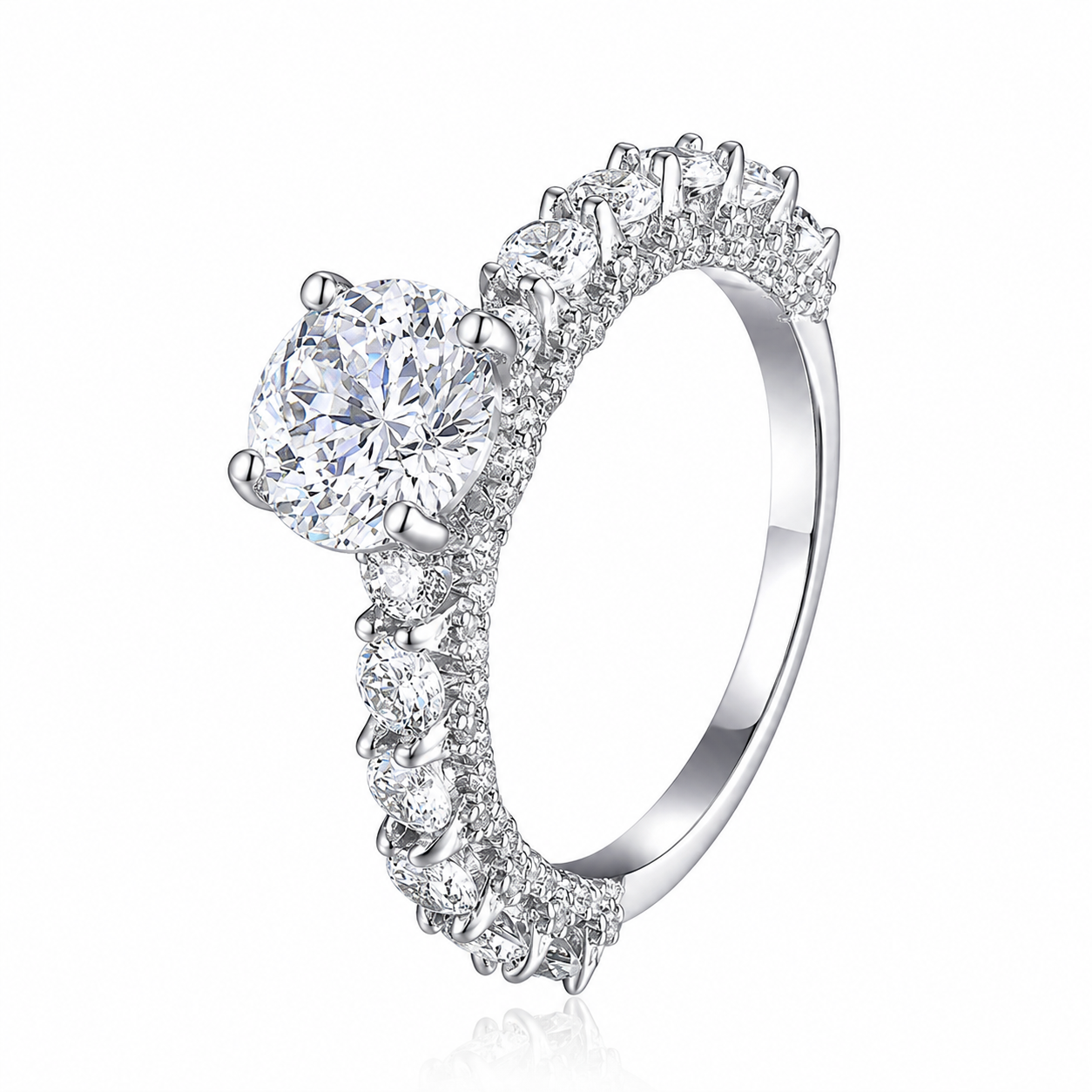 925 Sterling Silver 2 Carat Round Zircon Engagement Ring, Full Paved Eternity Band Promise Wedding Ring for Women