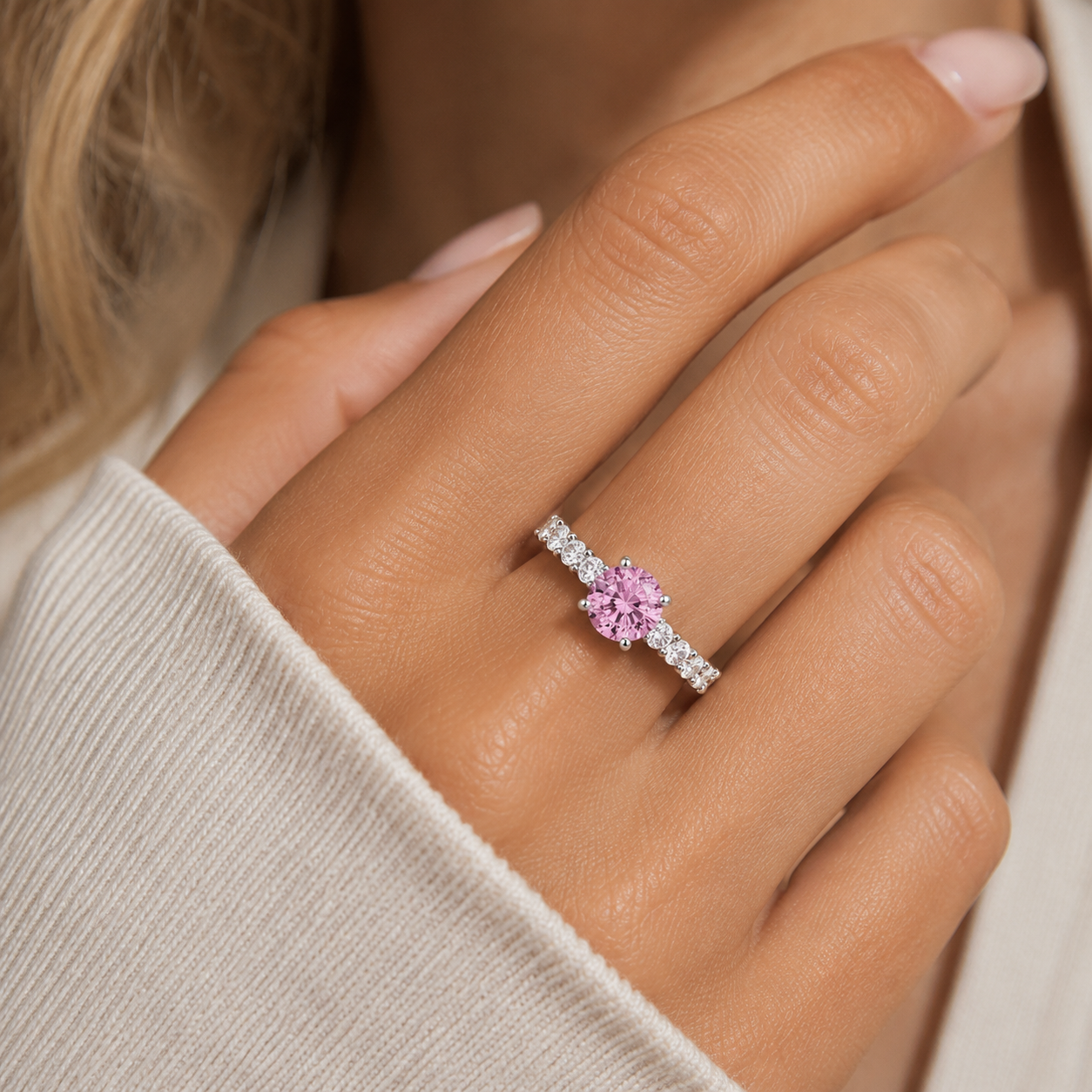 925 Sterling Silver 2 Carat Round Zircon Engagement Ring, Full Paved Eternity Band Promise Wedding Ring for Women