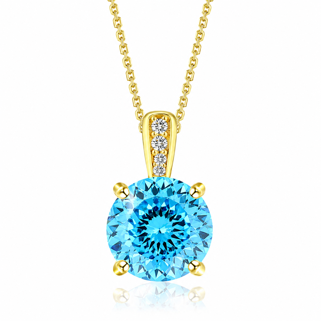 925 Sterling Silver Round Cut Multi-Color Zircon Pendant Necklace, 4 Prong Solitaire Colorful CZ Dainty Chain Necklace for Women