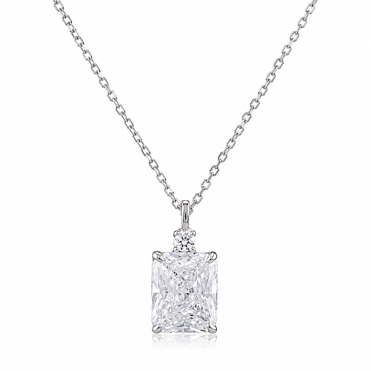 925 Sterling Silver Emerald-Cut Zirconia Pendant Necklace – Clear, Pink, Yellow & Blue Options
