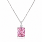 925 Sterling Silver Emerald-Cut Zirconia Pendant Necklace – Clear, Pink, Yellow & Blue Options