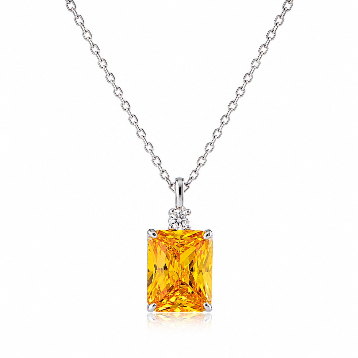 925 Sterling Silver Emerald-Cut Zirconia Pendant Necklace – Clear, Pink, Yellow & Blue Options