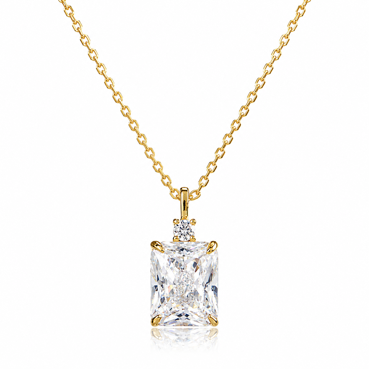 925 Sterling Silver Emerald-Cut Zirconia Pendant Necklace – Clear, Pink, Yellow & Blue Options