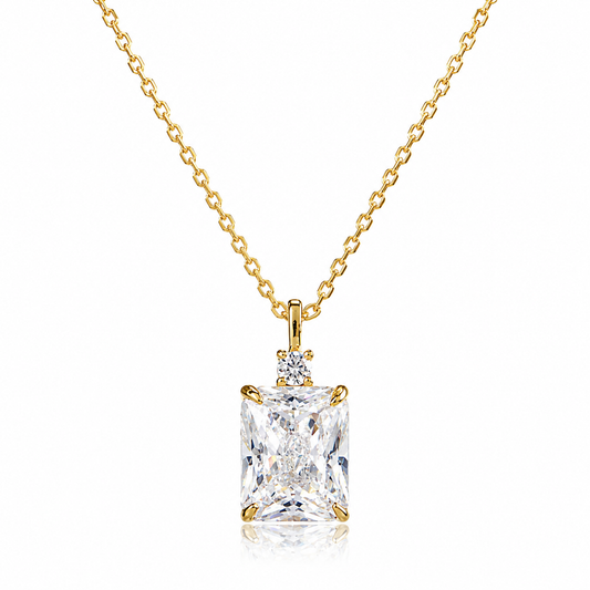 925 Sterling Silver Emerald-Cut Zirconia Pendant Necklace – Clear, Pink, Yellow & Blue Options