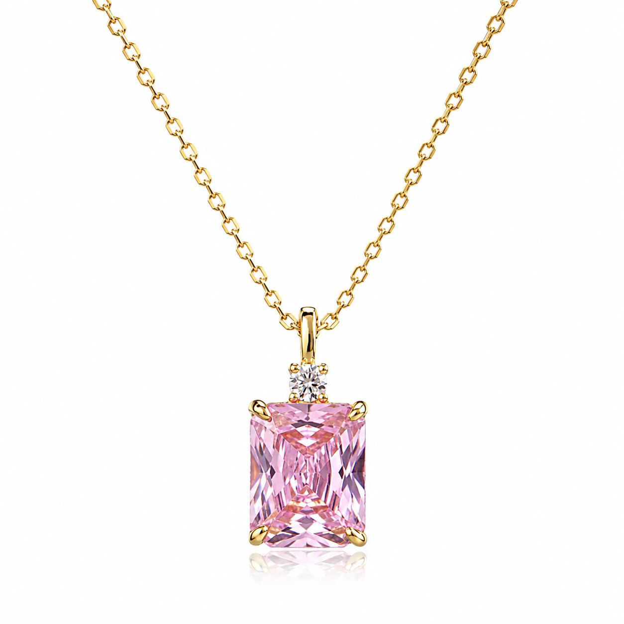 925 Sterling Silver Emerald-Cut Zirconia Pendant Necklace – Clear, Pink, Yellow & Blue Options