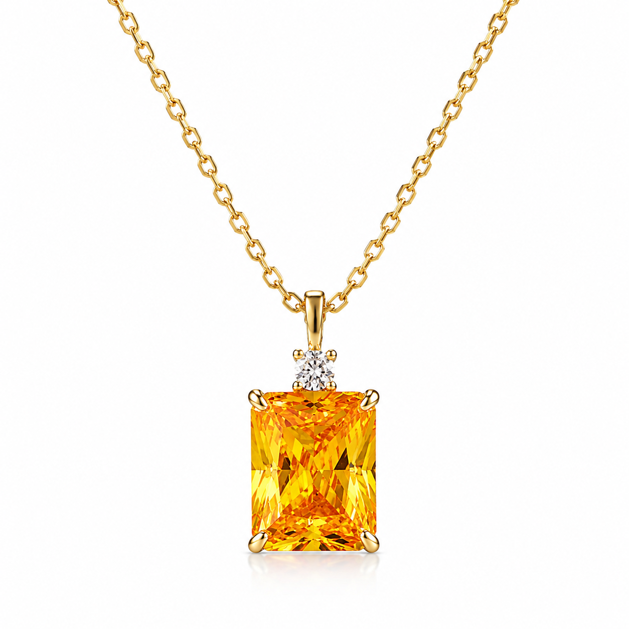 925 Sterling Silver Emerald-Cut Zirconia Pendant Necklace – Clear, Pink, Yellow & Blue Options