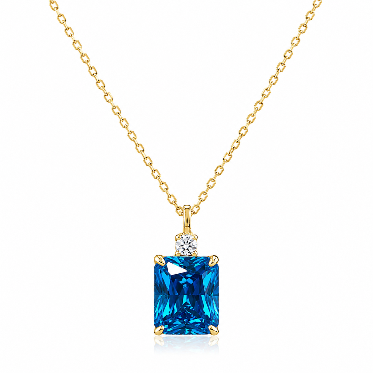 925 Sterling Silver Emerald-Cut Zirconia Pendant Necklace – Clear, Pink, Yellow & Blue Options
