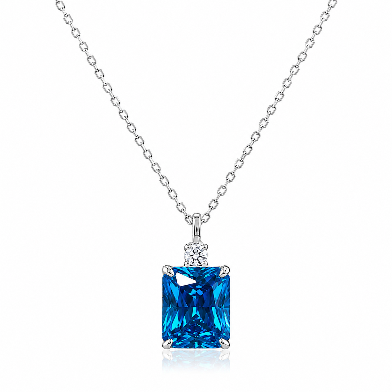 925 Sterling Silver Emerald-Cut Zirconia Pendant Necklace – Clear, Pink, Yellow & Blue Options