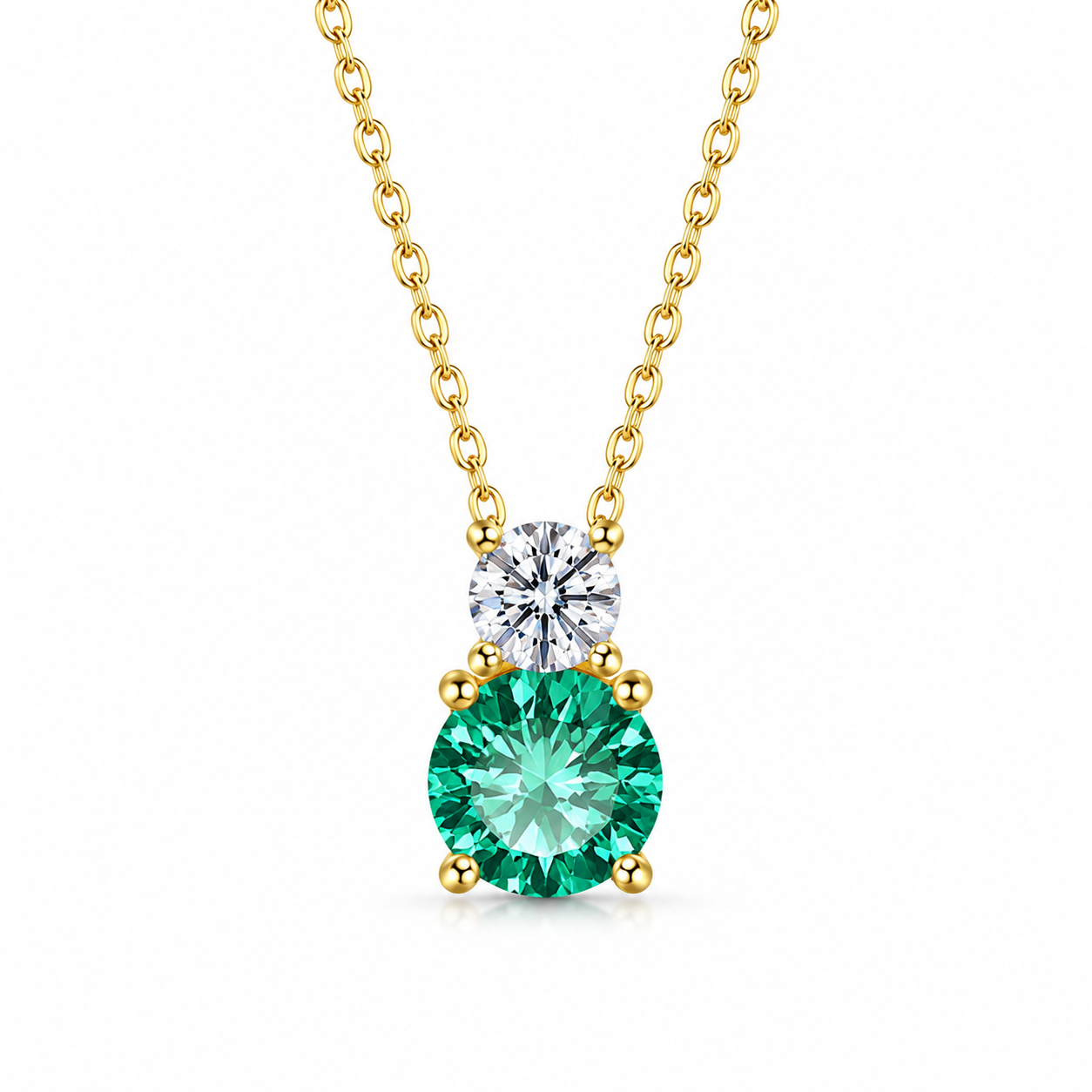 Luxury 925 Silver Double Stone Pendant Necklace with Sparkling Zirconia Gemstones
