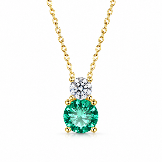 Luxury 925 Silver Double Stone Pendant Necklace with Sparkling Zirconia Gemstones