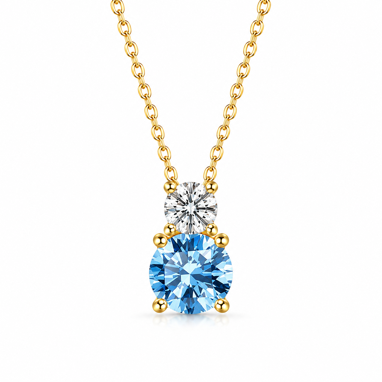 Luxury 925 Silver Double Stone Pendant Necklace with Sparkling Zirconia Gemstones