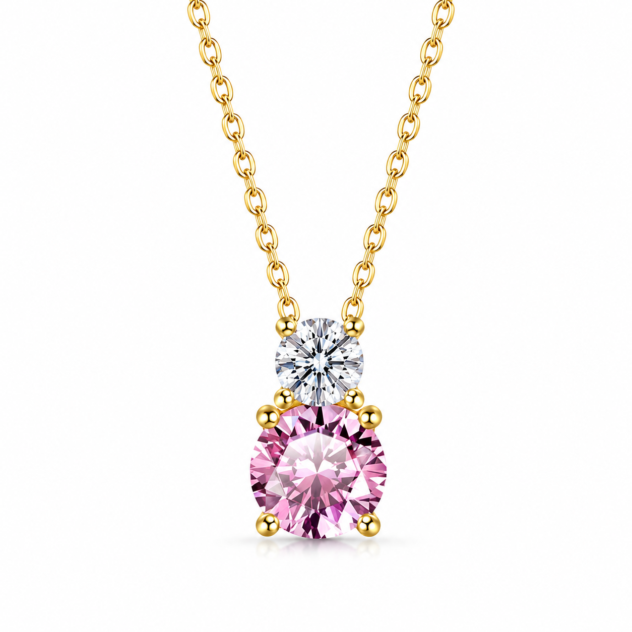 Luxury 925 Silver Double Stone Pendant Necklace with Sparkling Zirconia Gemstones