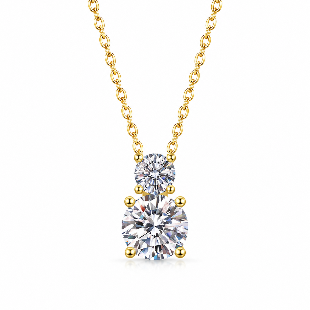 Luxury 925 Silver Double Stone Pendant Necklace with Sparkling Zirconia Gemstones