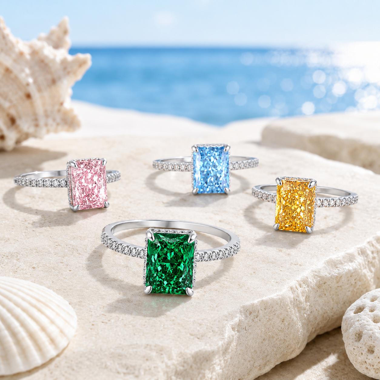 Luxury 925 Silver Square Cut Zirconia Ring with Colorful Gemstone | Elegant Women’s Statement Ring