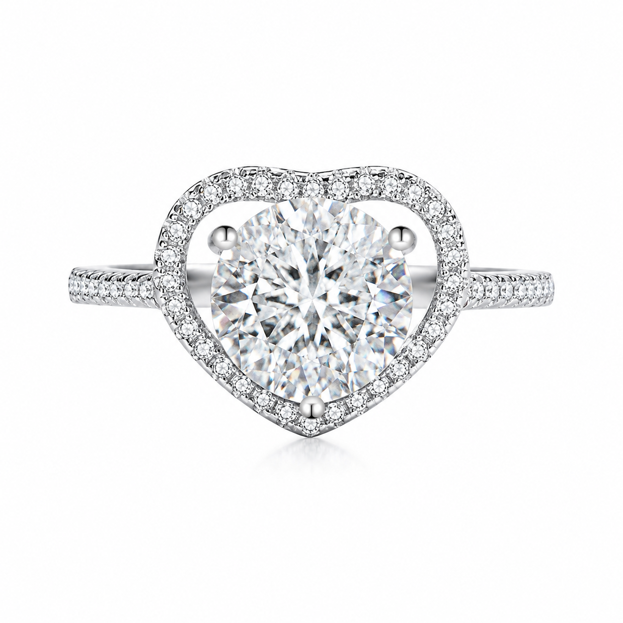 925 Sterling Silver Heart Shape CZ Ring | Elegant Halo Crystal Ring for Women
